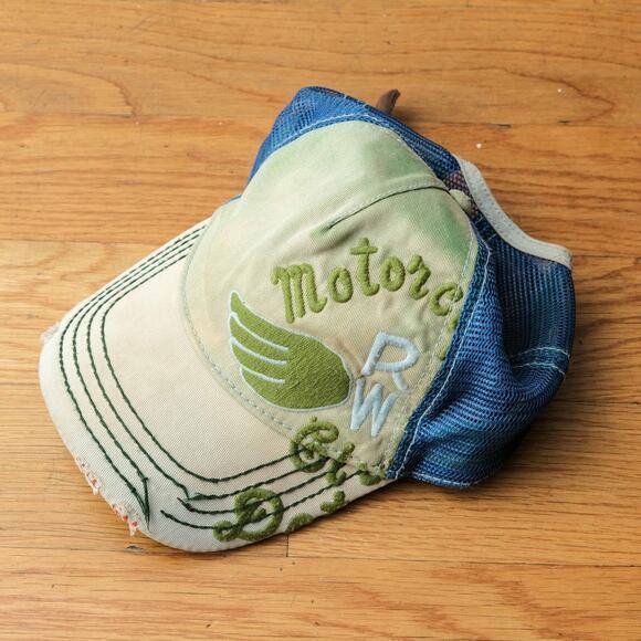 Vintage True Religion Trucker Hat Distressed RW Motorcycle Club Cap Leather Mesh - Picture 2 of 5